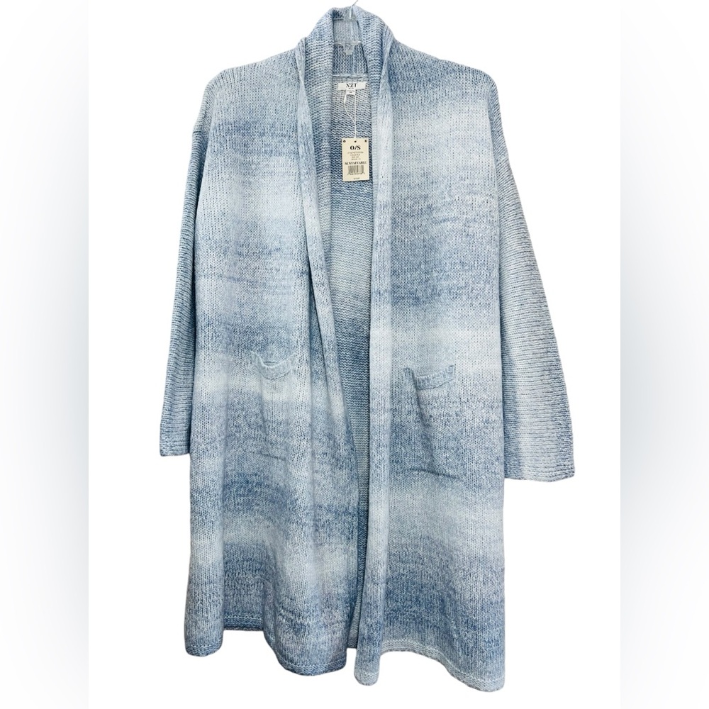 NWT Nic + Zoe light blue white gradient ombré long pretty sweater cardigan OSFM